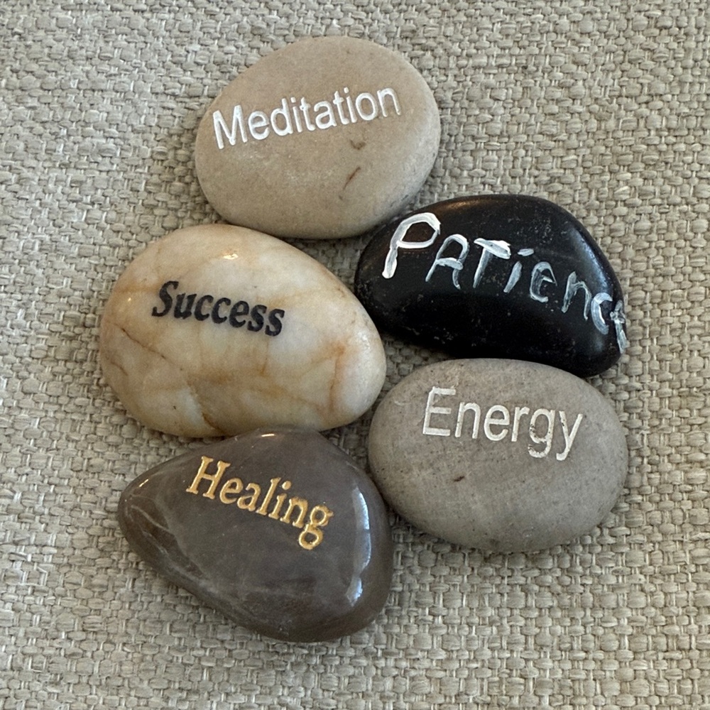 Inspirational Word River Stones 5-Piece Bundle Meditation Patience Healing